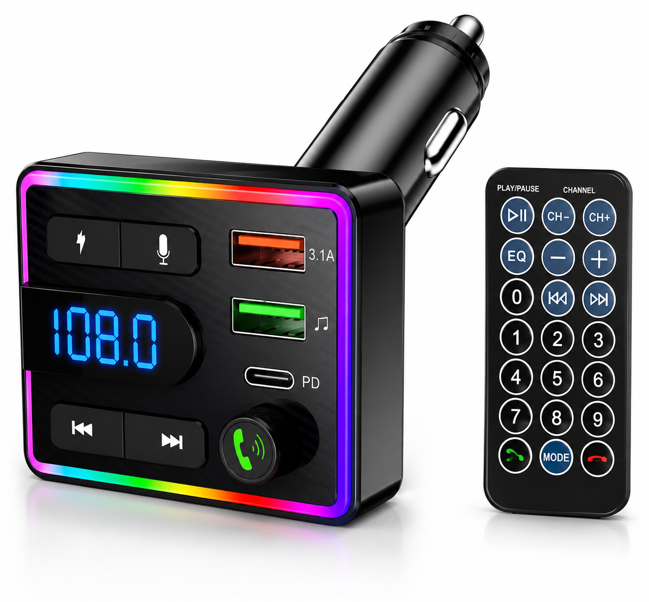 RGB Bluetooth Car MP3 Player & FM Transmitter